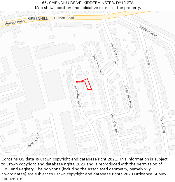 66, CAIRNDHU DRIVE, KIDDERMINSTER, DY10 2TA: Location map and indicative extent of plot