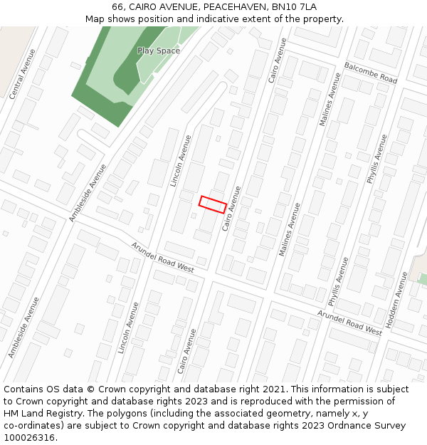 66, CAIRO AVENUE, PEACEHAVEN, BN10 7LA: Location map and indicative extent of plot