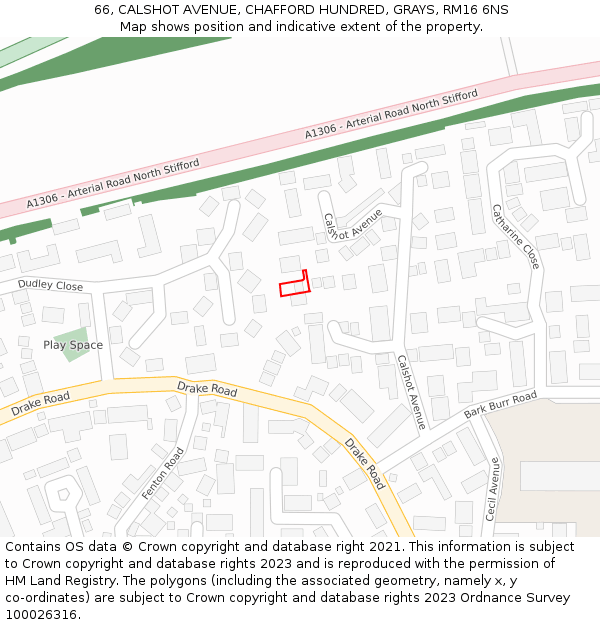 66, CALSHOT AVENUE, CHAFFORD HUNDRED, GRAYS, RM16 6NS: Location map and indicative extent of plot