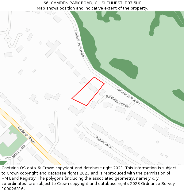 66, CAMDEN PARK ROAD, CHISLEHURST, BR7 5HF: Location map and indicative extent of plot