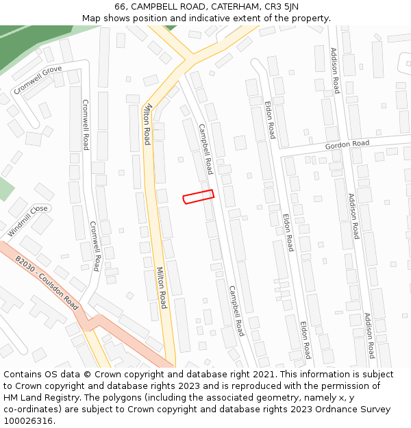 66, CAMPBELL ROAD, CATERHAM, CR3 5JN: Location map and indicative extent of plot