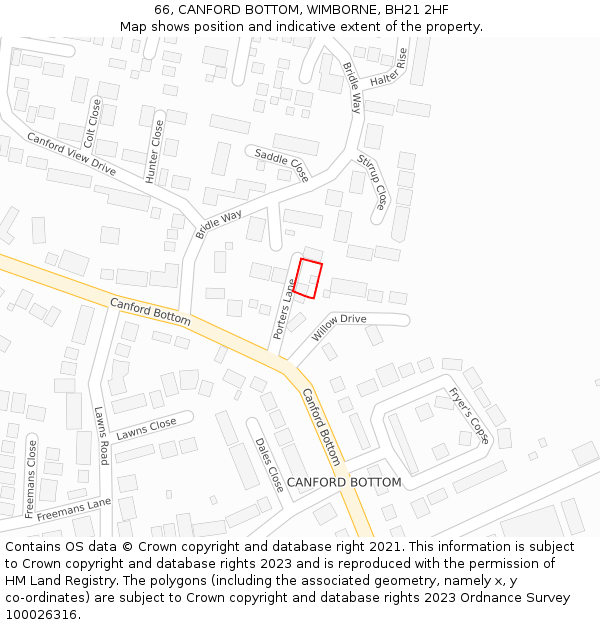 66, CANFORD BOTTOM, WIMBORNE, BH21 2HF: Location map and indicative extent of plot