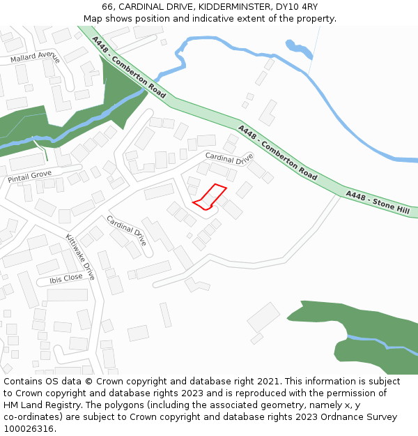 66, CARDINAL DRIVE, KIDDERMINSTER, DY10 4RY: Location map and indicative extent of plot