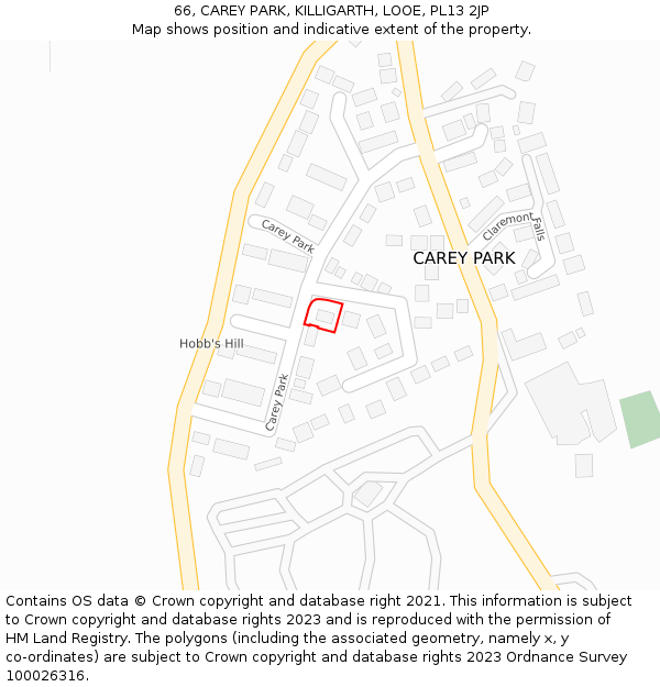 66, CAREY PARK, KILLIGARTH, LOOE, PL13 2JP: Location map and indicative extent of plot