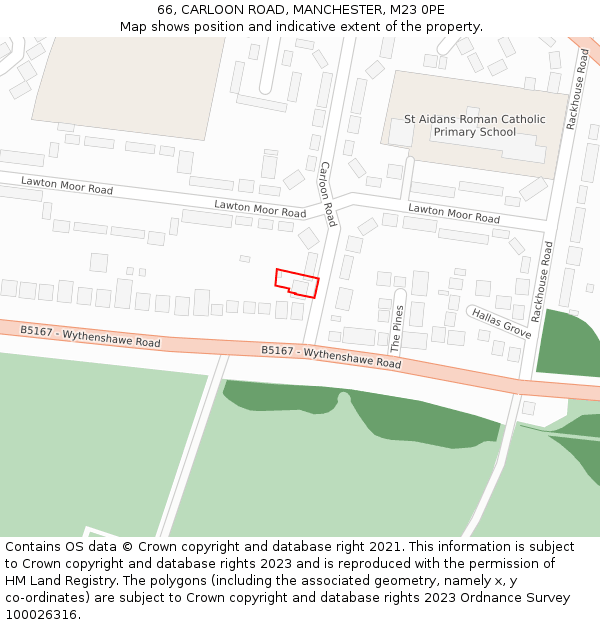 66, CARLOON ROAD, MANCHESTER, M23 0PE: Location map and indicative extent of plot