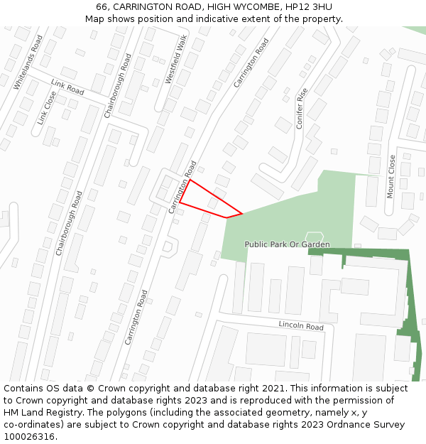 66, CARRINGTON ROAD, HIGH WYCOMBE, HP12 3HU: Location map and indicative extent of plot