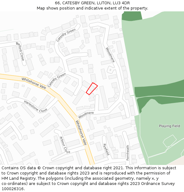 66, CATESBY GREEN, LUTON, LU3 4DR: Location map and indicative extent of plot