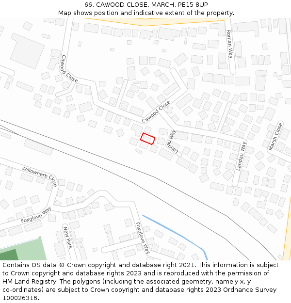 66, CAWOOD CLOSE, MARCH, PE15 8UP: Location map and indicative extent of plot