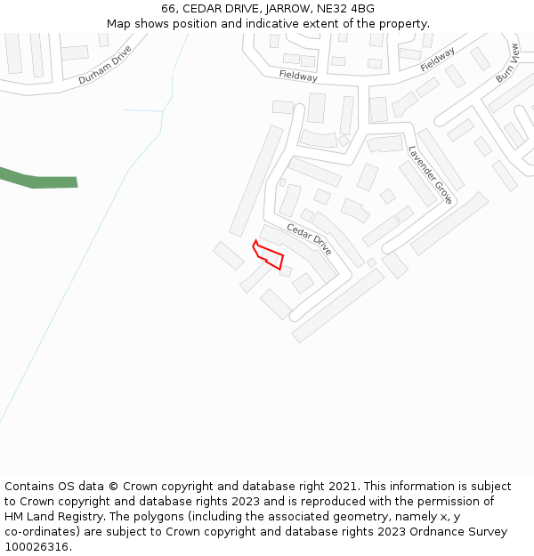 66, CEDAR DRIVE, JARROW, NE32 4BG: Location map and indicative extent of plot