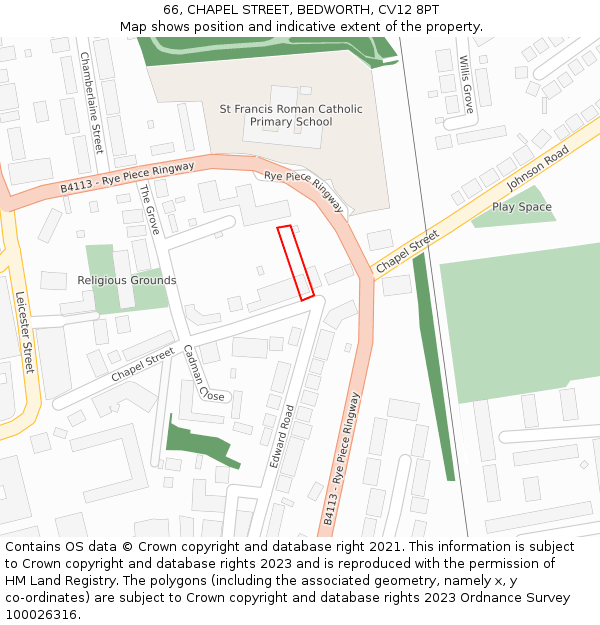 66, CHAPEL STREET, BEDWORTH, CV12 8PT: Location map and indicative extent of plot