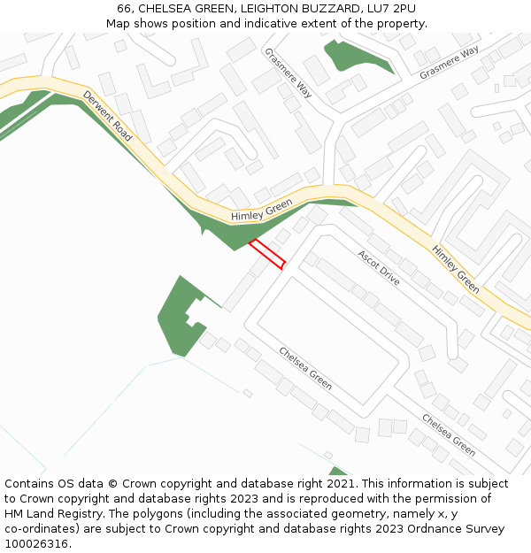 66, CHELSEA GREEN, LEIGHTON BUZZARD, LU7 2PU: Location map and indicative extent of plot