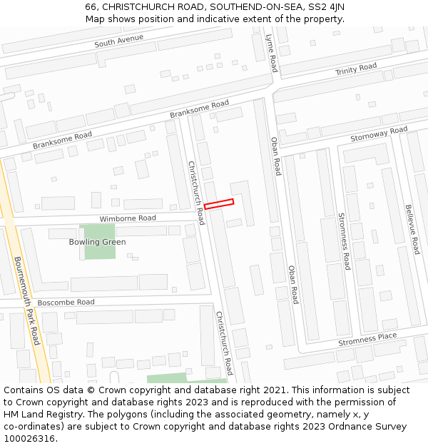 66, CHRISTCHURCH ROAD, SOUTHEND-ON-SEA, SS2 4JN: Location map and indicative extent of plot