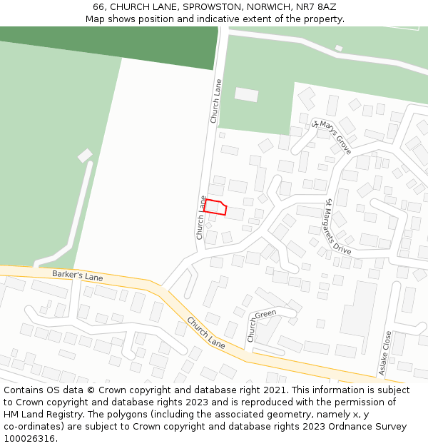 66, CHURCH LANE, SPROWSTON, NORWICH, NR7 8AZ: Location map and indicative extent of plot