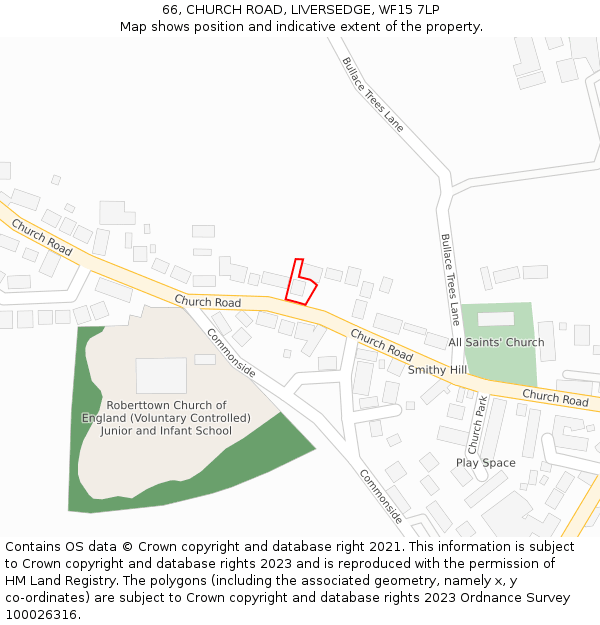 66, CHURCH ROAD, LIVERSEDGE, WF15 7LP: Location map and indicative extent of plot
