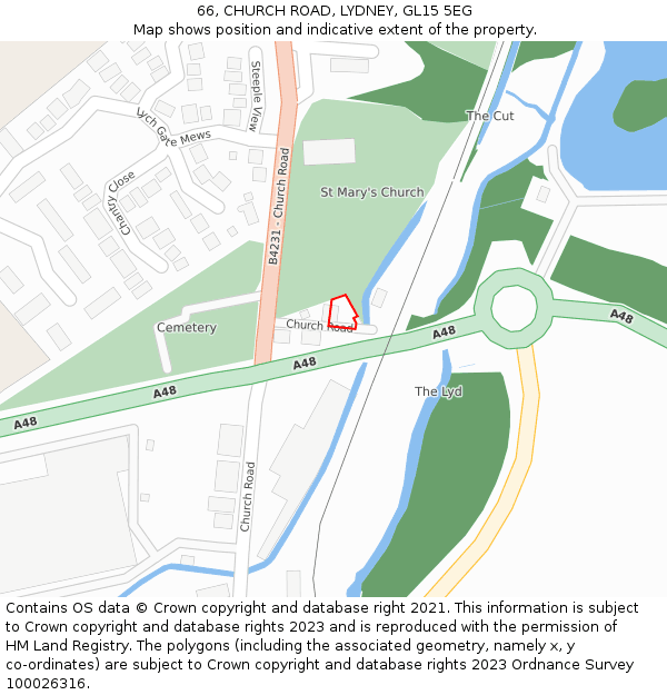 66, CHURCH ROAD, LYDNEY, GL15 5EG: Location map and indicative extent of plot