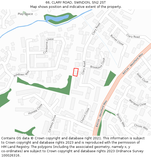 66, CLARY ROAD, SWINDON, SN2 2ST: Location map and indicative extent of plot