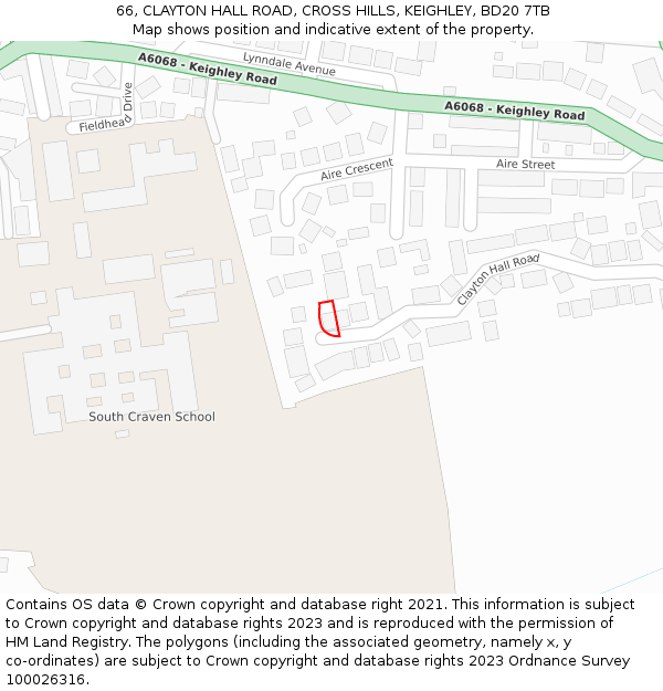 66, CLAYTON HALL ROAD, CROSS HILLS, KEIGHLEY, BD20 7TB: Location map and indicative extent of plot