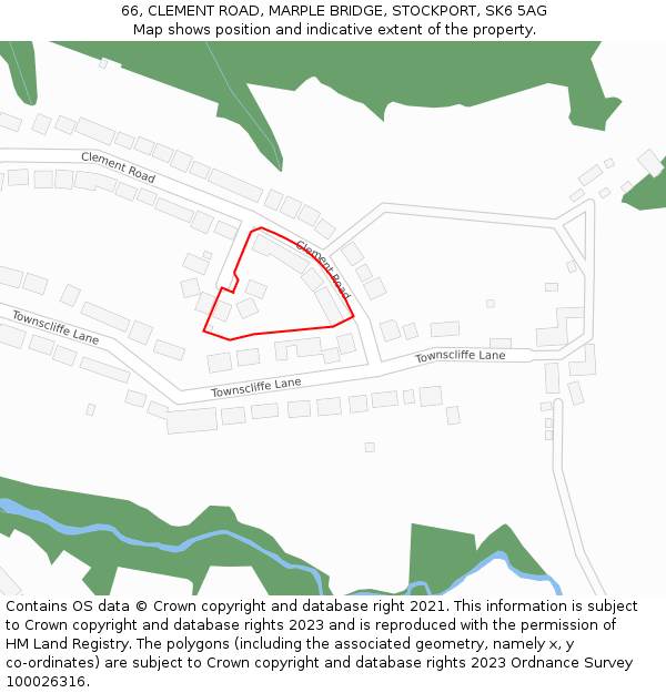66, CLEMENT ROAD, MARPLE BRIDGE, STOCKPORT, SK6 5AG: Location map and indicative extent of plot