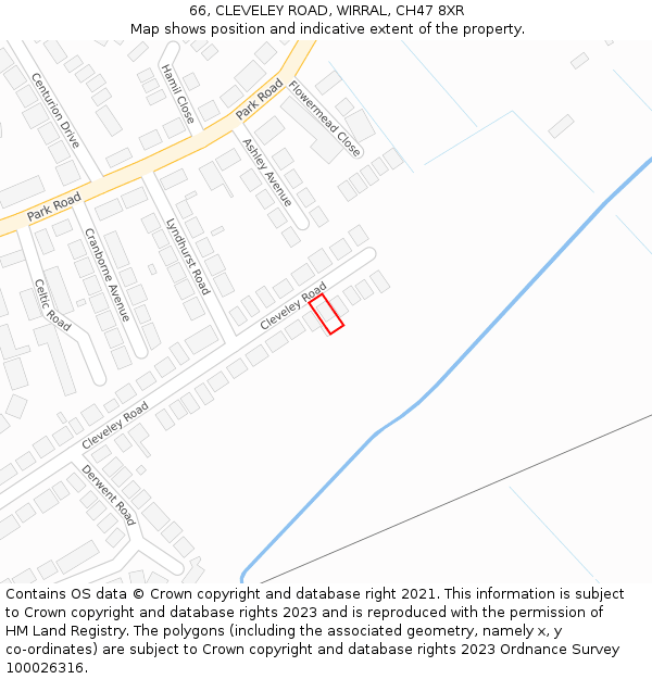 66, CLEVELEY ROAD, WIRRAL, CH47 8XR: Location map and indicative extent of plot