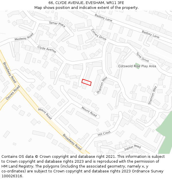 66, CLYDE AVENUE, EVESHAM, WR11 3FE: Location map and indicative extent of plot