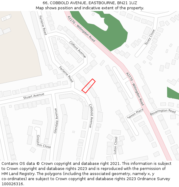 66, COBBOLD AVENUE, EASTBOURNE, BN21 1UZ: Location map and indicative extent of plot