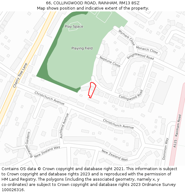 66, COLLINGWOOD ROAD, RAINHAM, RM13 8SZ: Location map and indicative extent of plot