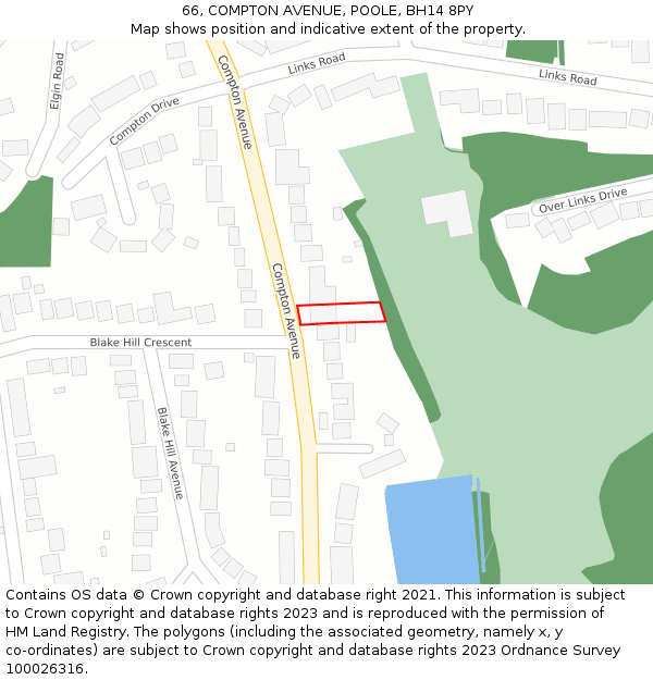 66, COMPTON AVENUE, POOLE, BH14 8PY: Location map and indicative extent of plot