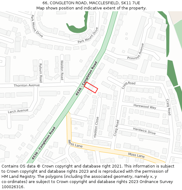 66, CONGLETON ROAD, MACCLESFIELD, SK11 7UE: Location map and indicative extent of plot