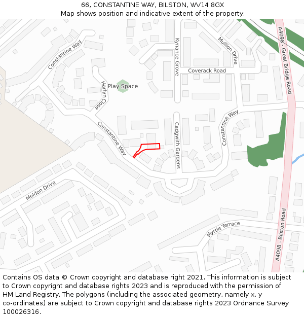 66, CONSTANTINE WAY, BILSTON, WV14 8GX: Location map and indicative extent of plot