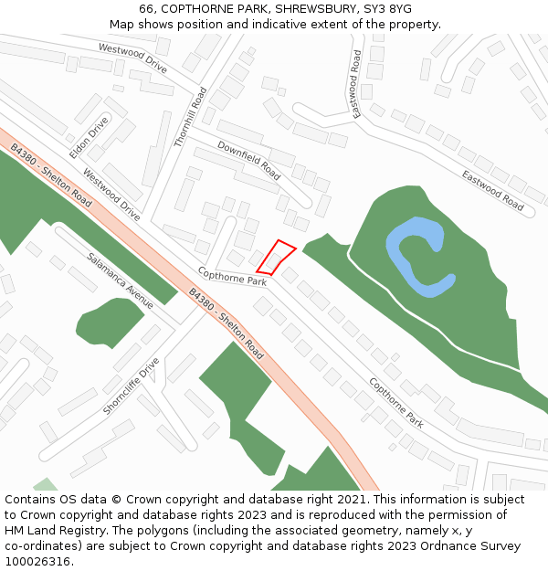 66, COPTHORNE PARK, SHREWSBURY, SY3 8YG: Location map and indicative extent of plot