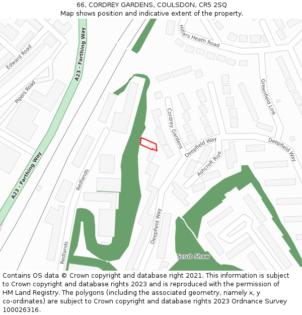 66, CORDREY GARDENS, COULSDON, CR5 2SQ: Location map and indicative extent of plot