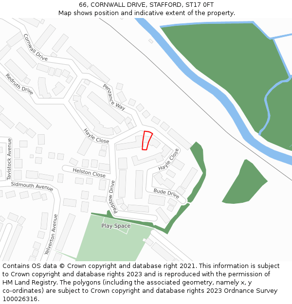 66, CORNWALL DRIVE, STAFFORD, ST17 0FT: Location map and indicative extent of plot