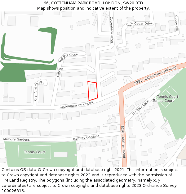 66, COTTENHAM PARK ROAD, LONDON, SW20 0TB: Location map and indicative extent of plot