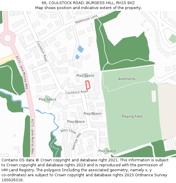66, COULSTOCK ROAD, BURGESS HILL, RH15 9XZ: Location map and indicative extent of plot