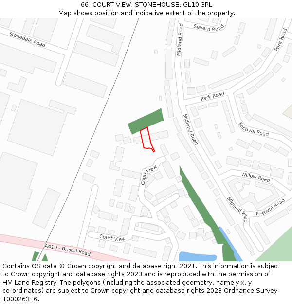 66, COURT VIEW, STONEHOUSE, GL10 3PL: Location map and indicative extent of plot