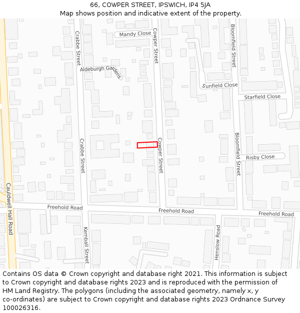 66, COWPER STREET, IPSWICH, IP4 5JA: Location map and indicative extent of plot
