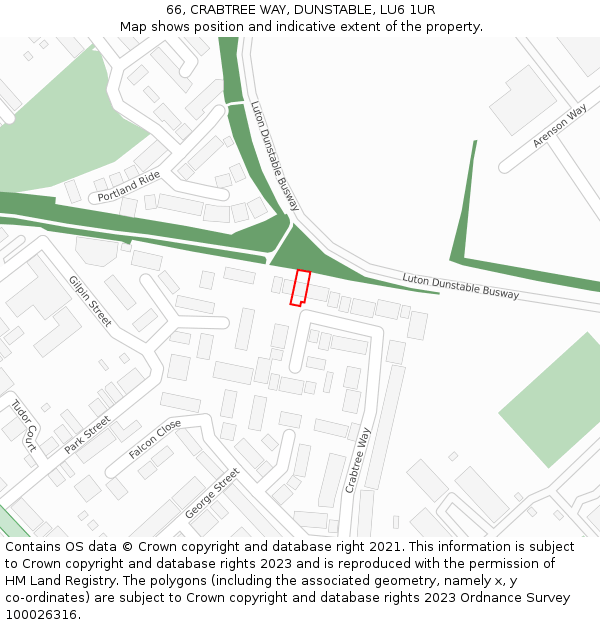 66, CRABTREE WAY, DUNSTABLE, LU6 1UR: Location map and indicative extent of plot