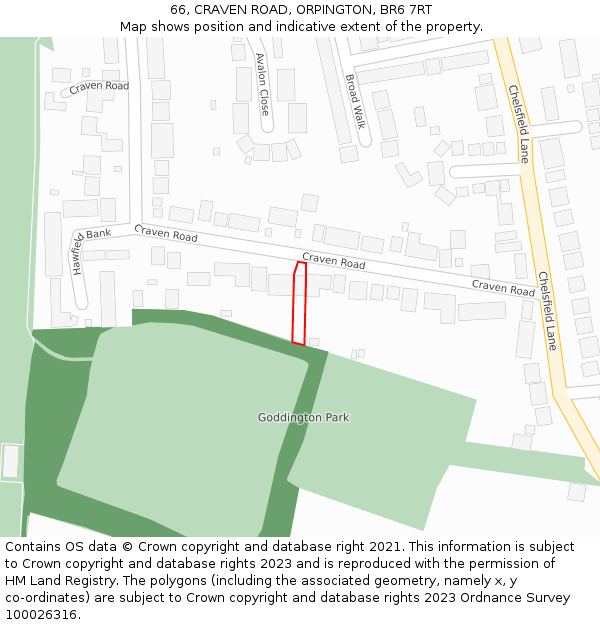 66, CRAVEN ROAD, ORPINGTON, BR6 7RT: Location map and indicative extent of plot