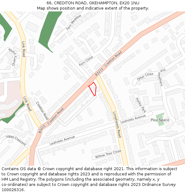 66, CREDITON ROAD, OKEHAMPTON, EX20 1NU: Location map and indicative extent of plot