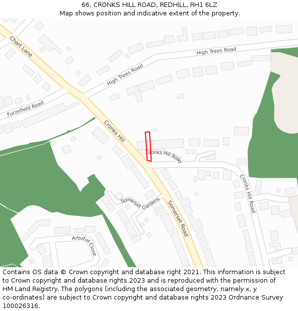66, CRONKS HILL ROAD, REDHILL, RH1 6LZ: Location map and indicative extent of plot