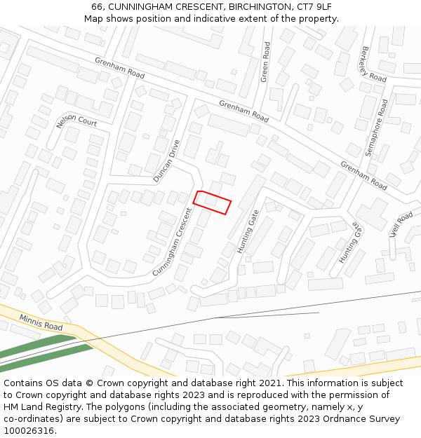 66, CUNNINGHAM CRESCENT, BIRCHINGTON, CT7 9LF: Location map and indicative extent of plot