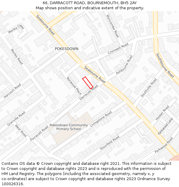 66, DARRACOTT ROAD, BOURNEMOUTH, BH5 2AY: Location map and indicative extent of plot
