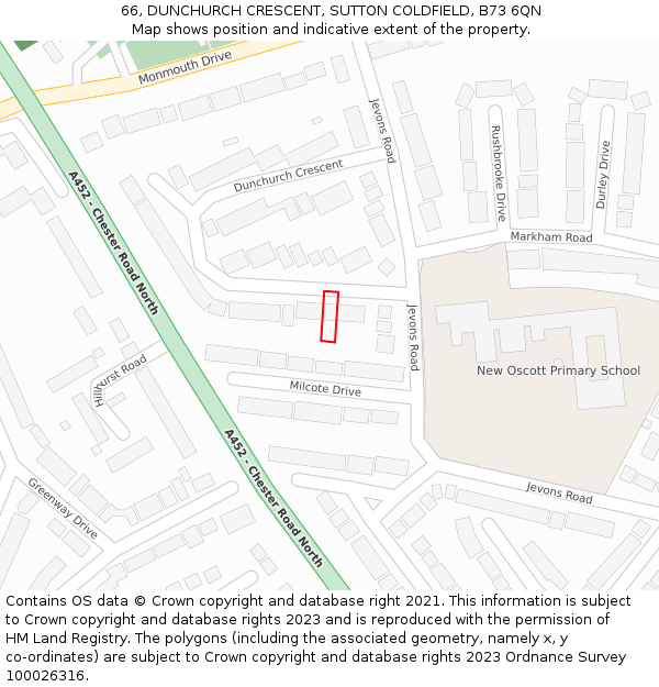 66, DUNCHURCH CRESCENT, SUTTON COLDFIELD, B73 6QN: Location map and indicative extent of plot