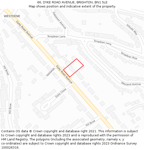 66, DYKE ROAD AVENUE, BRIGHTON, BN1 5LE: Location map and indicative extent of plot