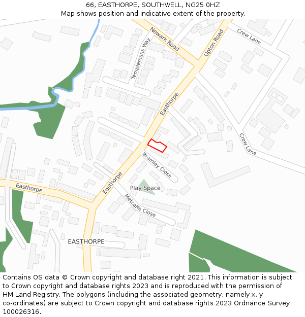 66, EASTHORPE, SOUTHWELL, NG25 0HZ: Location map and indicative extent of plot