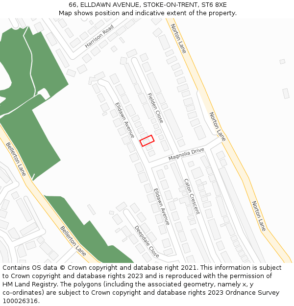66, ELLDAWN AVENUE, STOKE-ON-TRENT, ST6 8XE: Location map and indicative extent of plot