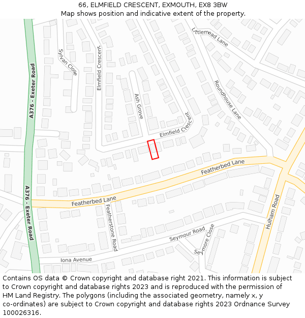 66, ELMFIELD CRESCENT, EXMOUTH, EX8 3BW: Location map and indicative extent of plot