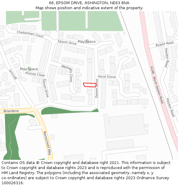 66, EPSOM DRIVE, ASHINGTON, NE63 8NA: Location map and indicative extent of plot