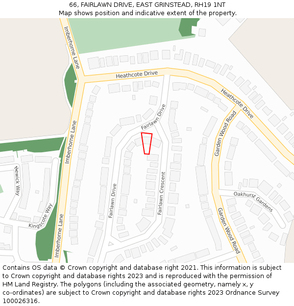 66, FAIRLAWN DRIVE, EAST GRINSTEAD, RH19 1NT: Location map and indicative extent of plot