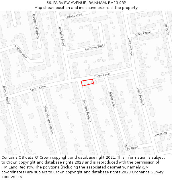 66, FAIRVIEW AVENUE, RAINHAM, RM13 9RP: Location map and indicative extent of plot